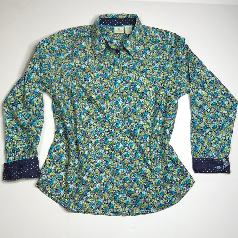 Caribbean Joe Floral Button Up Top M
